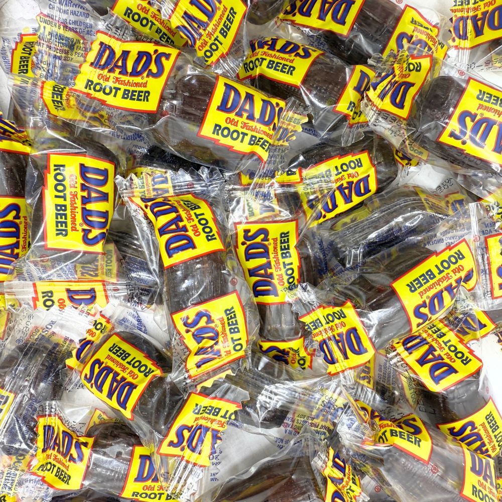 Assorted Dad’s Root Beer Barrels Hard Candy in a bulk value bag, individually wrapped candies from Candy In Bulk.