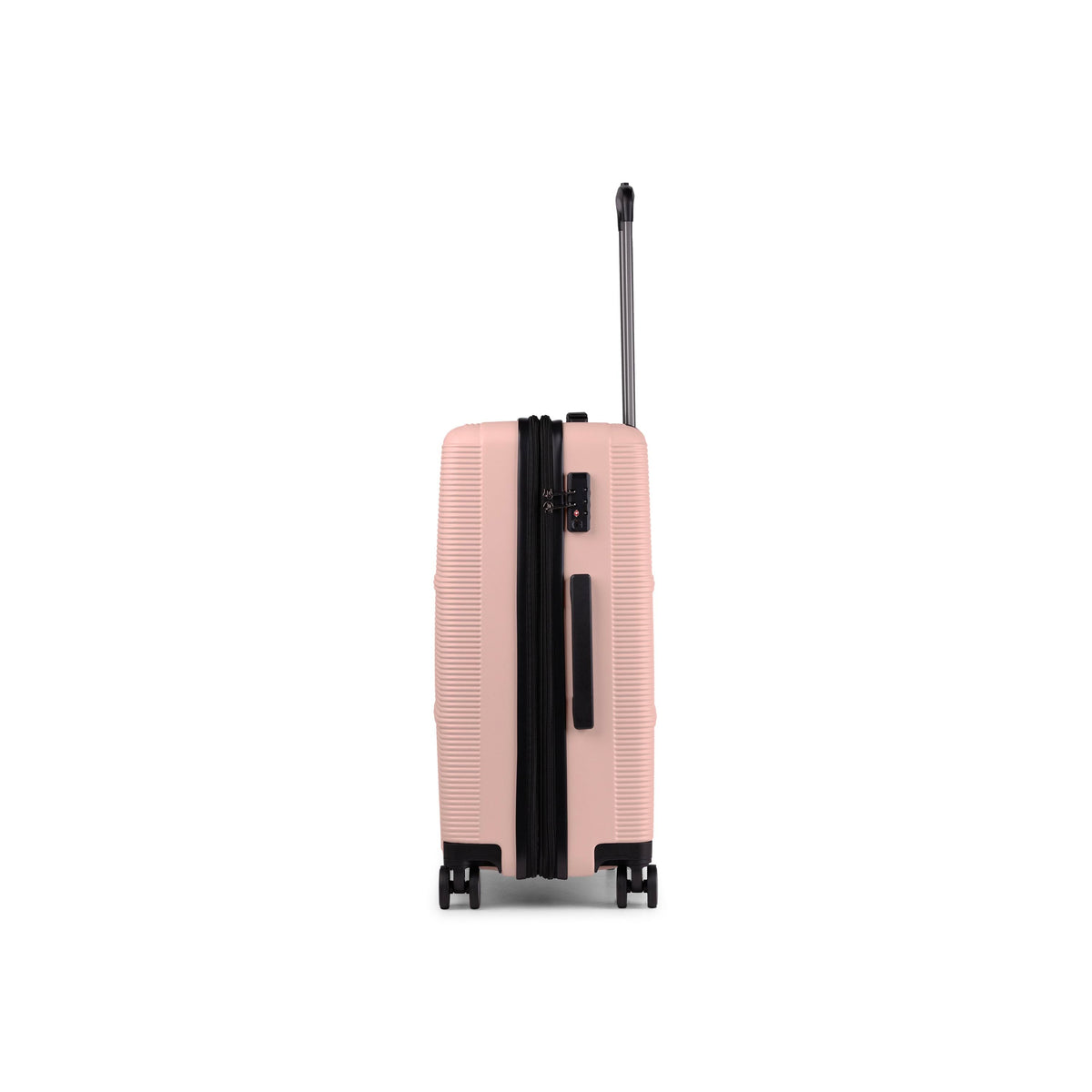 Pink Bugatti Travel Brussels Medium Check-in luggage with durable hard shell and side handles, designed for travel.