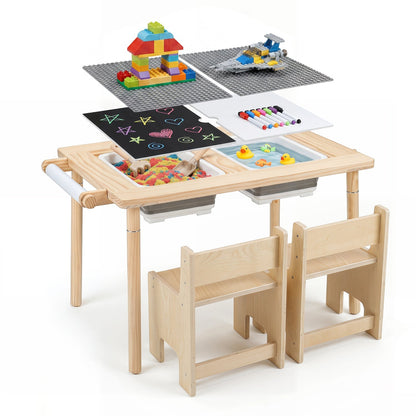 Kids activity table and chair set with adjustable height by GBruno Store, featuring colorful wooden furniture for children.