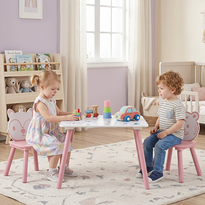 Kids table and chair set by GBruno Store featuring colorful animal pattern design, includes three pieces for children’s play and activities.