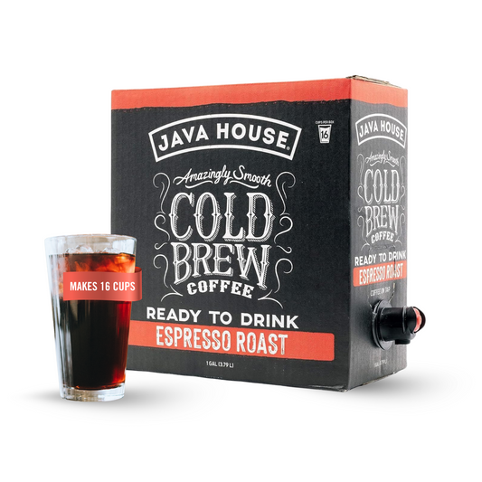 Cold brew on tap espresso from Java House, showcasing a sleek tap system with dark cold brew coffee ready to serve.
