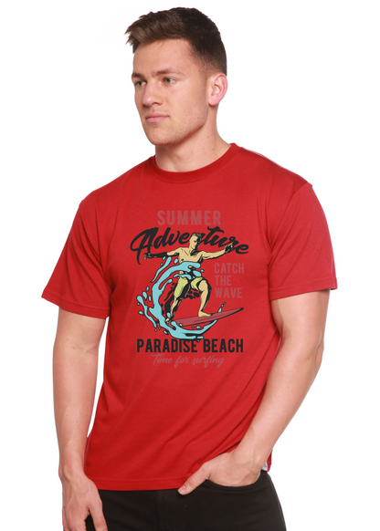 Spun Bamboo men's graphic T-shirt with wave print, made from bamboo viscose and organic cotton, short sleeve, casual style.