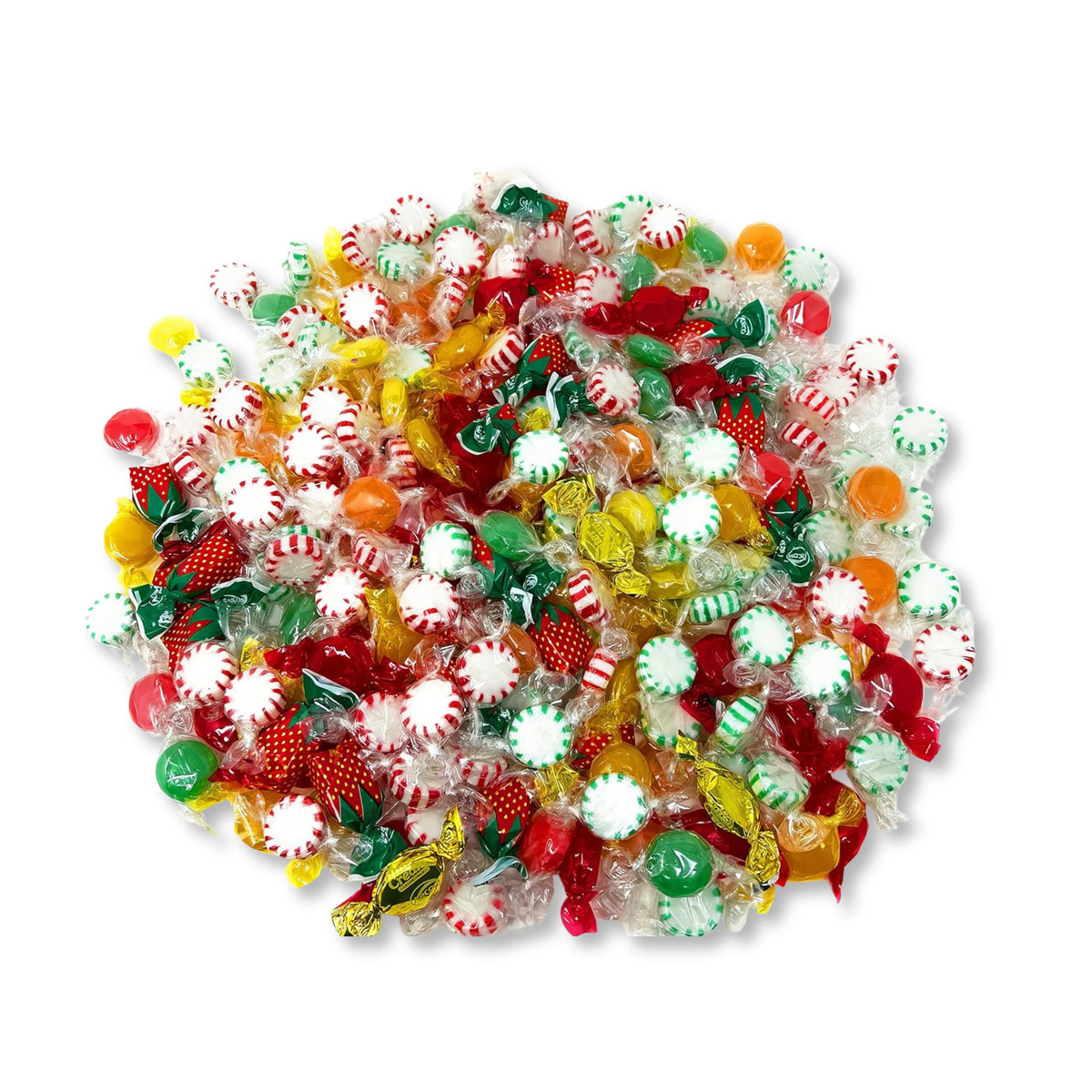 Assorted hard candies in a colorful bulk value bag from Candy In Bulk, featuring various fruit-flavored and sweet candies.