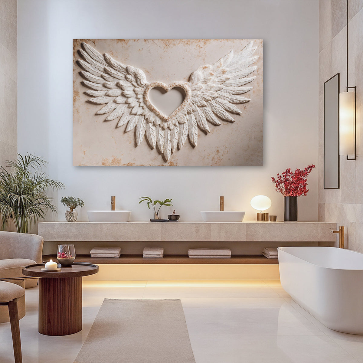 Abstract wall art canvas titled Wings of Love by Tailored Canvases featuring vibrant, wing-inspired abstract design on a canvas panel.