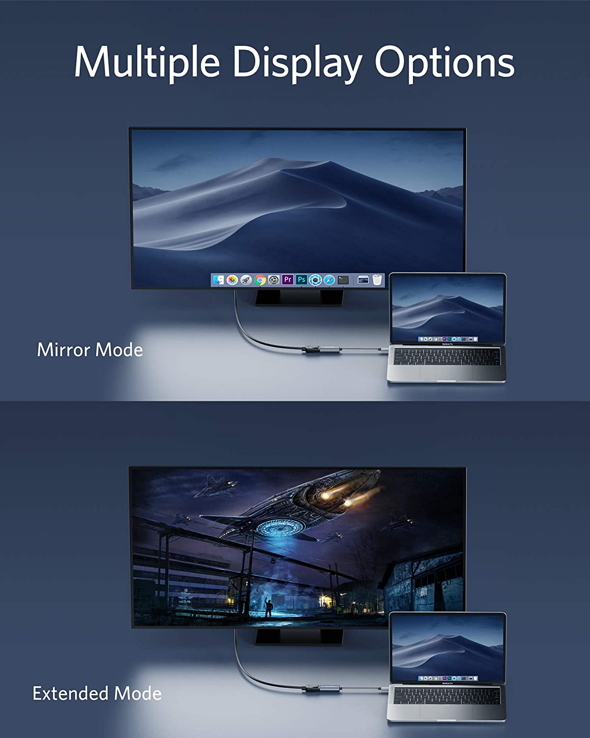 Anker PowerExpand USB-C to DisplayPort adapter connected to a laptop, showing the compact design and DisplayPort connection port.