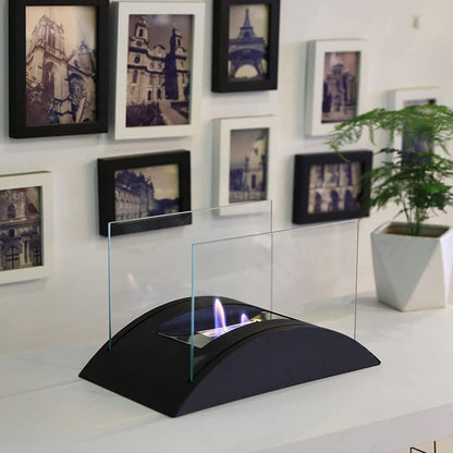JHY DESIGN 13.5-inch rectangular tabletop fireplace with gel and ethanol flames, modern design for indoor use.