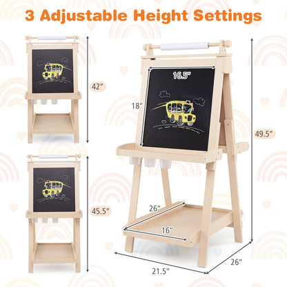 Double-sided kids art easel by GBruno Store with chalkboard and whiteboard surfaces for creative drawing and learning.