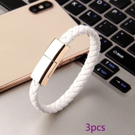 Bracelet-style USB charging cable data cord for iPhone 14 and 13 Max, featuring USB-C and Micro USB connectors