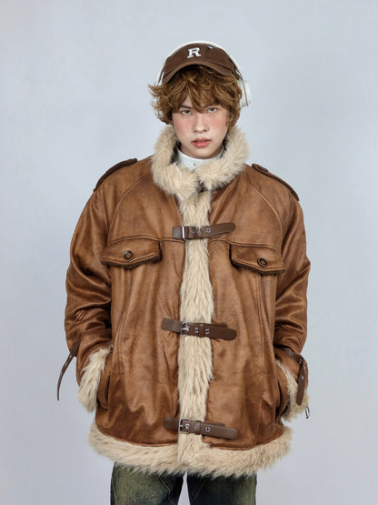 Women's retro lamb fur coat in a classic design, shown from the front