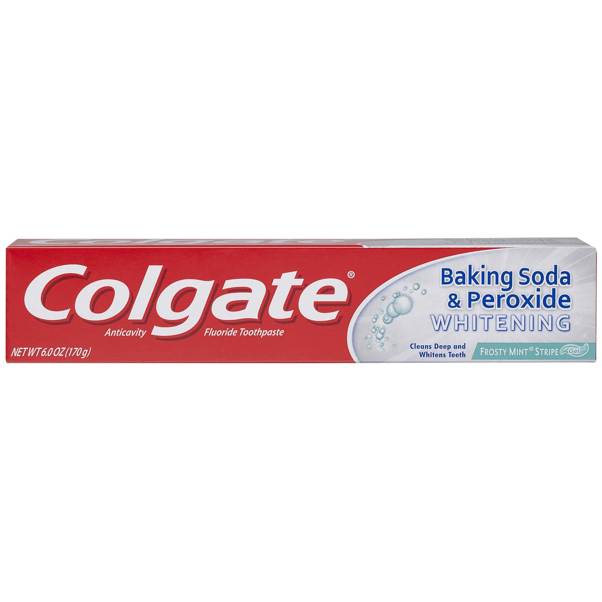 Colgate Frosty Mint Whitening Toothpaste in a 6oz tube, featuring a refreshing mint flavor and brightening formula.