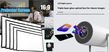 Portable small straight home video projector with 180-degree projection angle and automatic focus