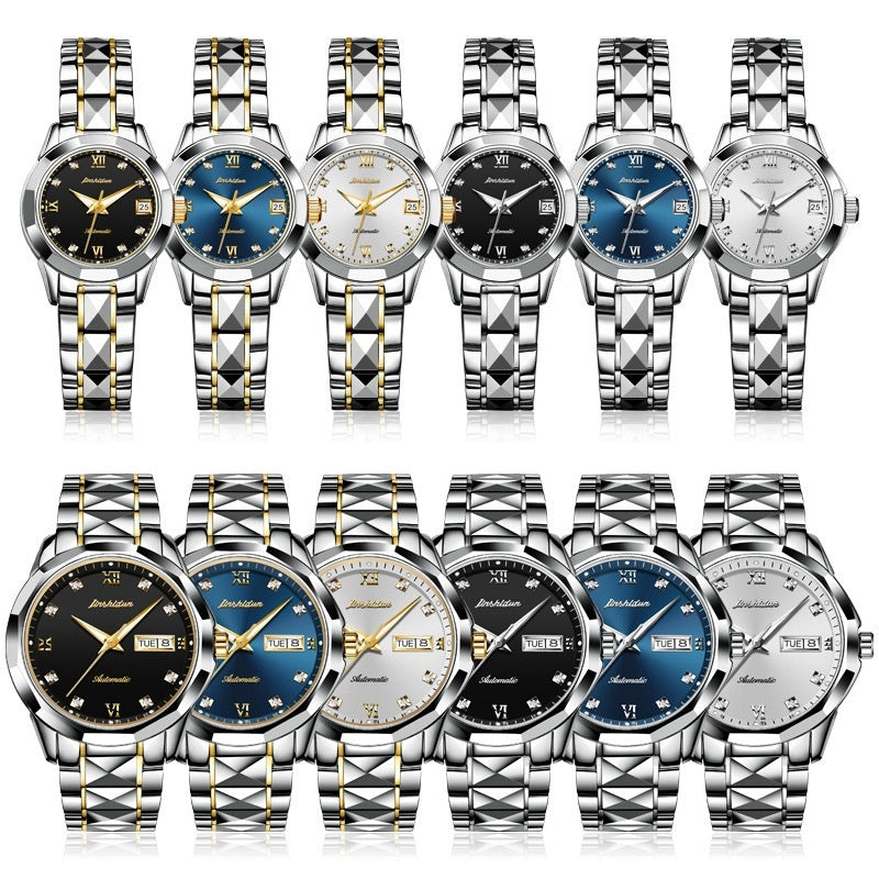 Casual mechanical watch with large dial for couples, featuring a classic design and visible time display