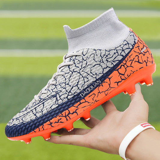 Men's high top soccer training shoes in a youth student style, shown in a close-up product view
