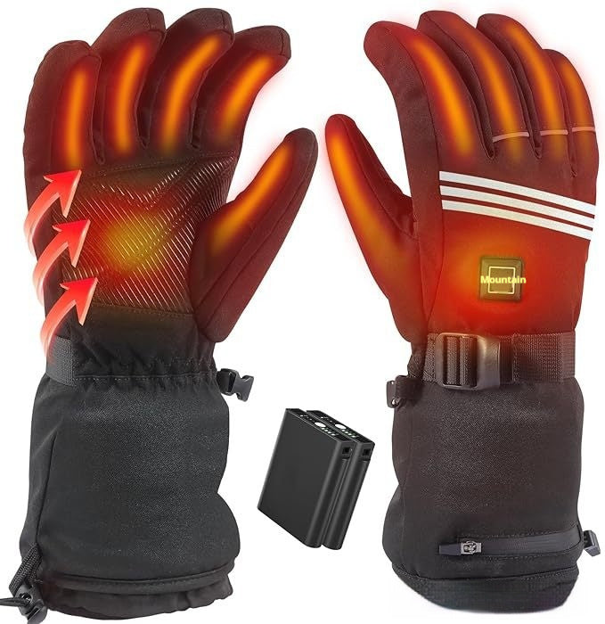 Outdoor skiing cycling thickened heating gloves in black with insulated padding and wrist straps