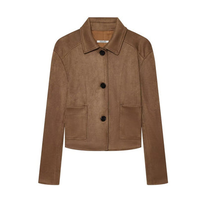 Retro-chic suede velvet lapel double-breasted jacket in autumn-winter style