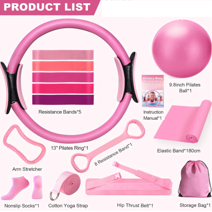 13-piece Yoga and Pilates set by BACKUPMYFILESNOW® includes mats, blocks, straps, and accessories for fitness and stretching exercises.