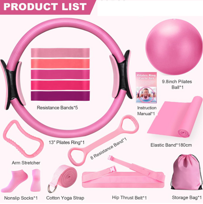 13-piece Yoga and Pilates set by BACKUPMYFILESNOW® includes mats, blocks, straps, and accessories for fitness and stretching exercises.