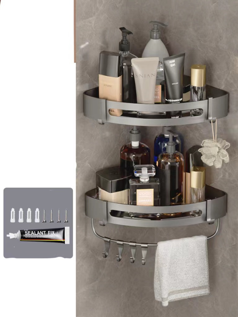 Triangle perforated bathroom wall shelving storage rack, simple hanging design
