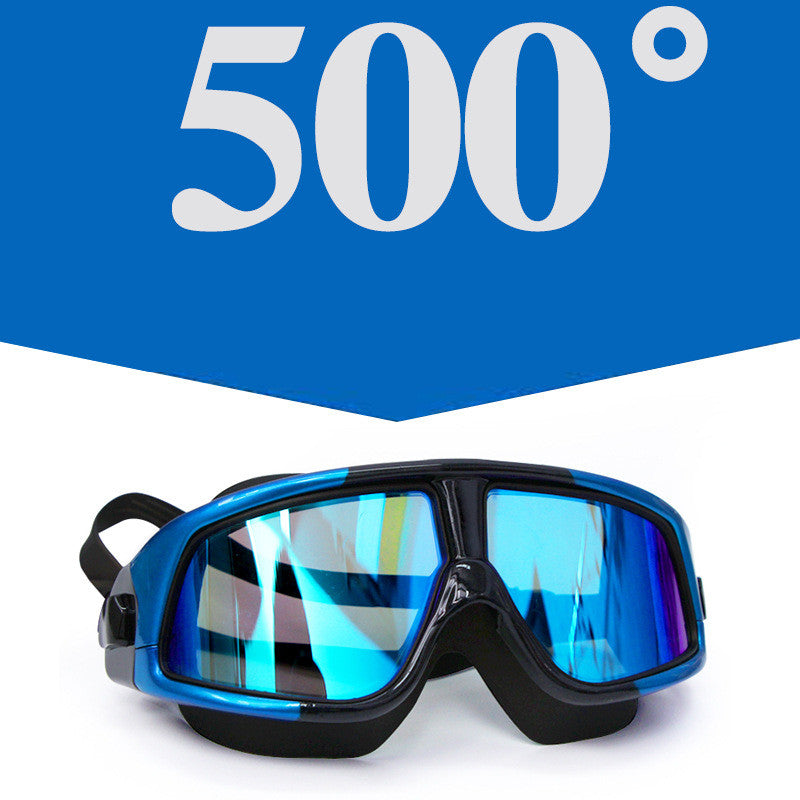 Transparent big-frame myopia swimming diving goggles with electroplating and waterproof design for adults