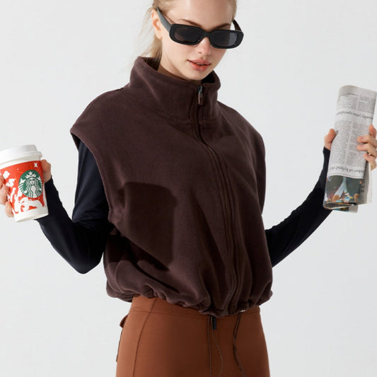 Women's warm winter fleece vest for outdoor wear, front view
