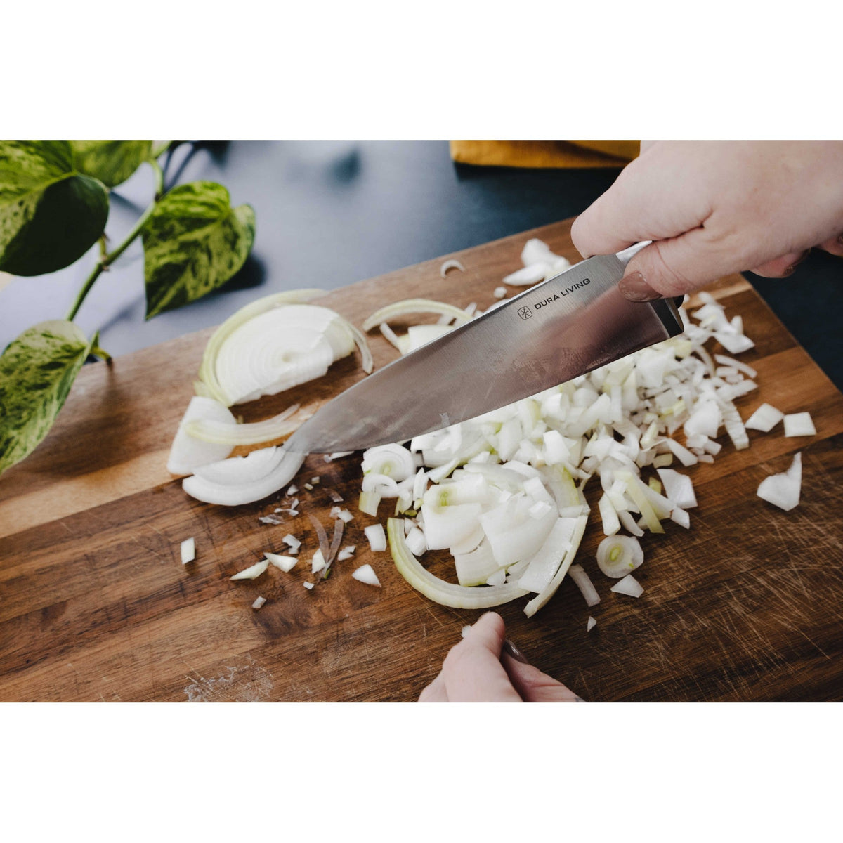Dura Living Superior 3-Piece Kitchen Knife Set with gray handles and stainless steel blades for precise cooking tasks