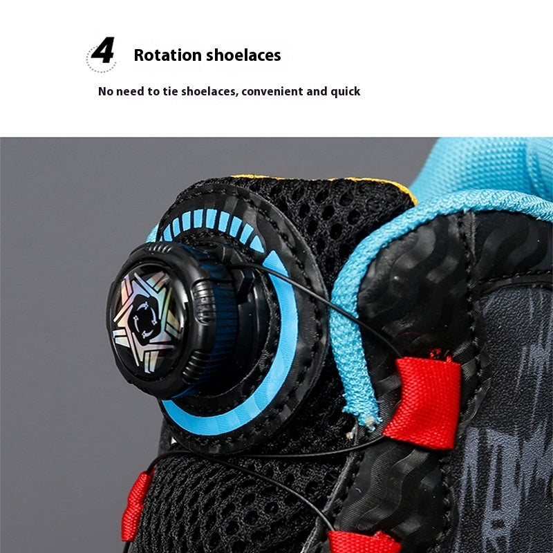 Cushion basketball rotating button running shoes in black and white with cushioned soles