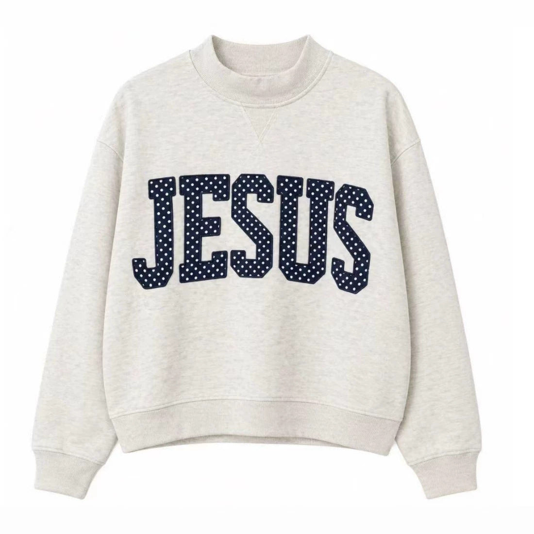 Women's embroidered letter crewneck long-sleeve sweatshirt, front view