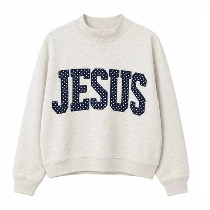 Women's embroidered letter crewneck long-sleeve sweatshirt, front view
