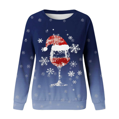 Women's Christmas round neck sweater with colorful 3D digital print pattern