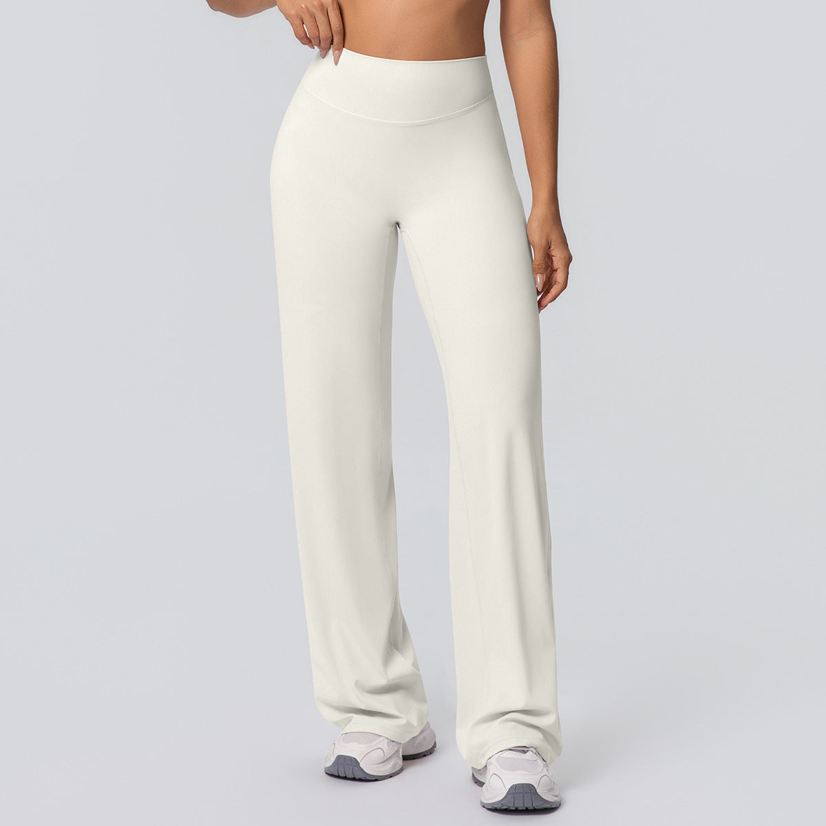 High-waisted loose-fit solid-color yoga pants with a hip-hugging design from My Store