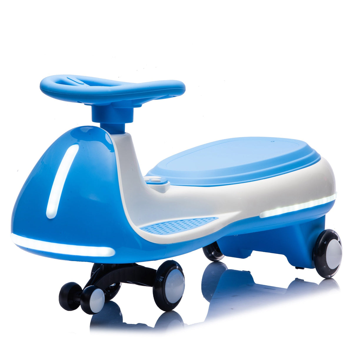 12V electric wiggle ride-on car by GBruno Store with dual motors, LED lights, and realistic vehicle design for kids.