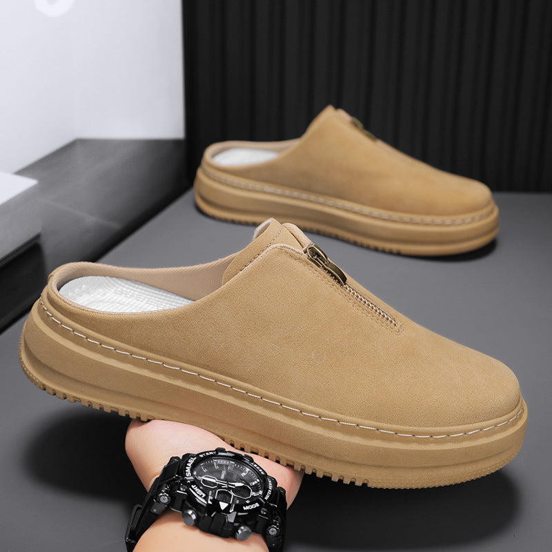 Men's thick-soled elevating casual slip-on slippers in a simple, comfortable design