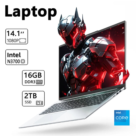 LENO Ultra Slim 14.1-inch gaming and office laptop with Intel N3700, 16GB RAM, 1TB/2TB storage, Windows 11, full HD display