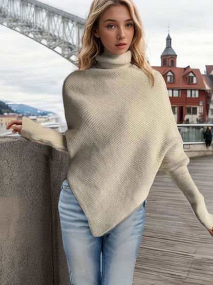 Women's irregular outerwear turtleneck sweater in a textured knit design