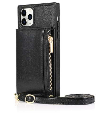 Crossbody backpack style coin card case phone case with adjustable strap and compact storage compartments