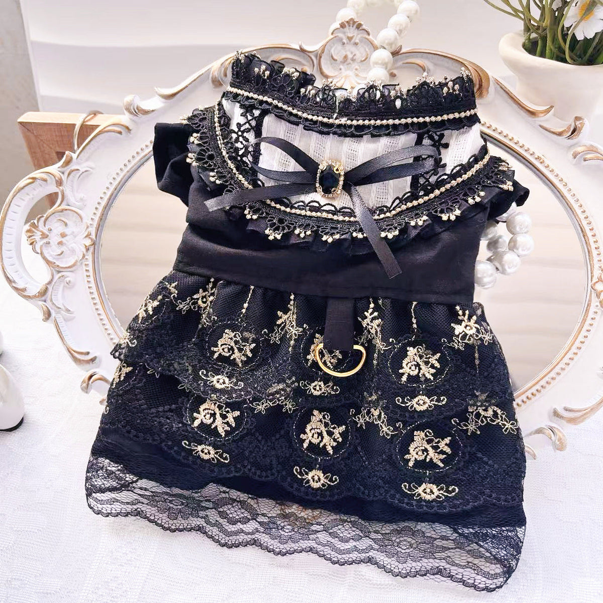 Gothic golden skirt cat and dog clothes with decorative detailing