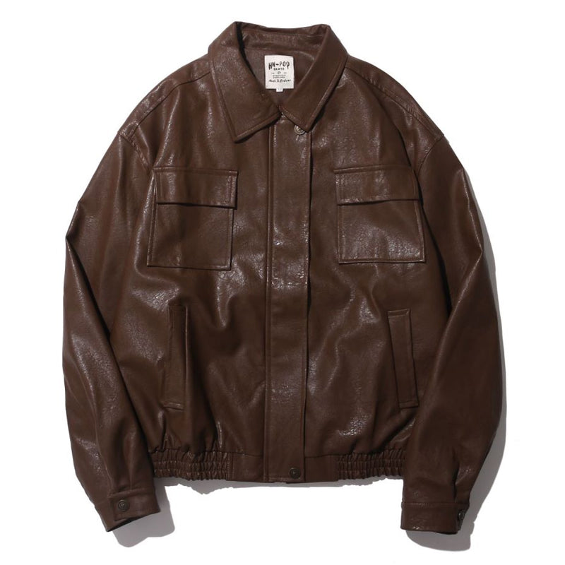 Japanese vintage PU motorcycle leather jacket in classic biker style