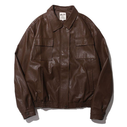 Japanese vintage PU motorcycle leather jacket in classic biker style