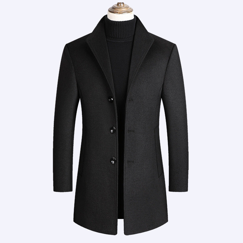 Middle-aged men's stand-up collar woolen coat in classic design by My Store