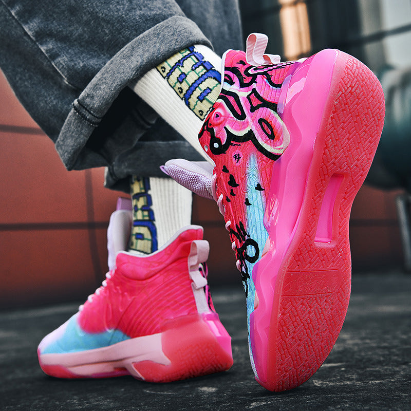 Luminous high-top basketball shoes in a sporty design with cushioned ankle support