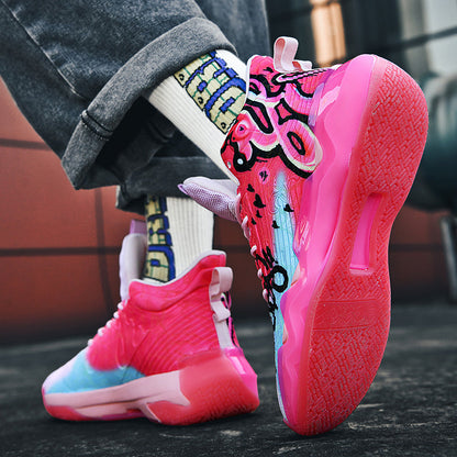 Luminous high-top basketball shoes in a sporty design with cushioned ankle support