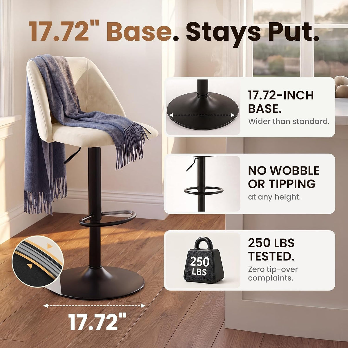 Beige Adjustable Swivel Counter Height Barstools Set of 3