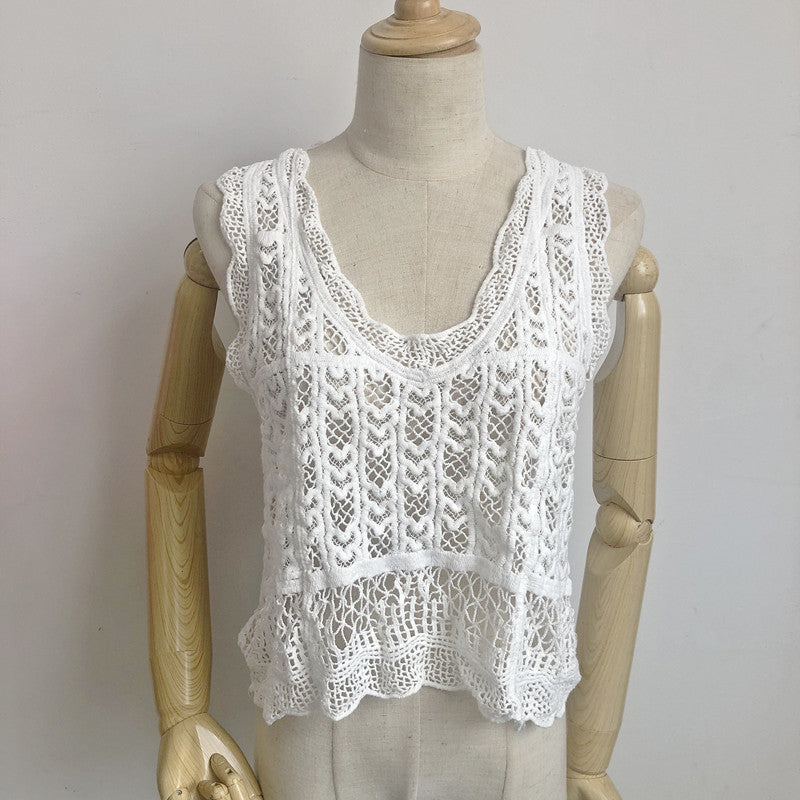 Lace knitted small vest for women by My Store, featuring a delicate openwork texture