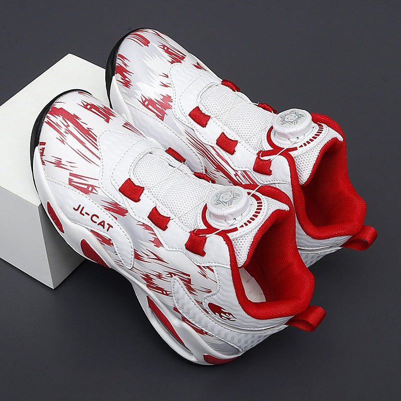 Cushion basketball rotating button running shoes with sporty athletic design and cushioned sole