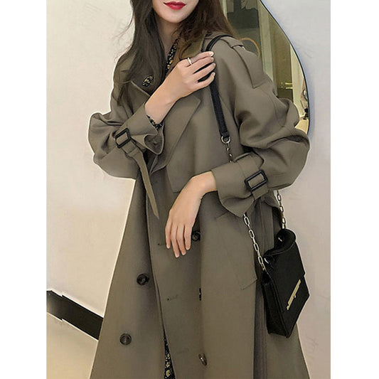 Women's trendy oversized double-breasted trench coat in an elegant Korean style for spring outfits