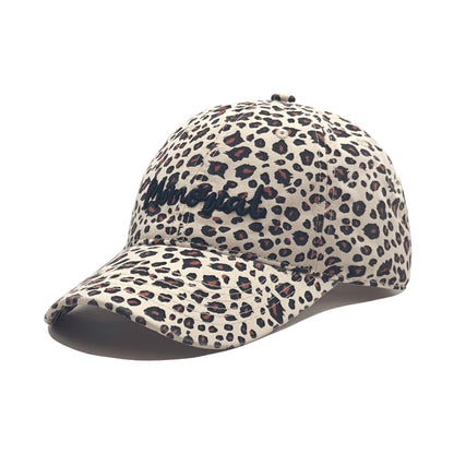 Retro leopard-print embroidered baseball cap with a washed, distressed finish