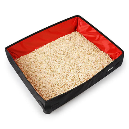 Foldable portable cat litter box, shown from above with carry handles and compact design