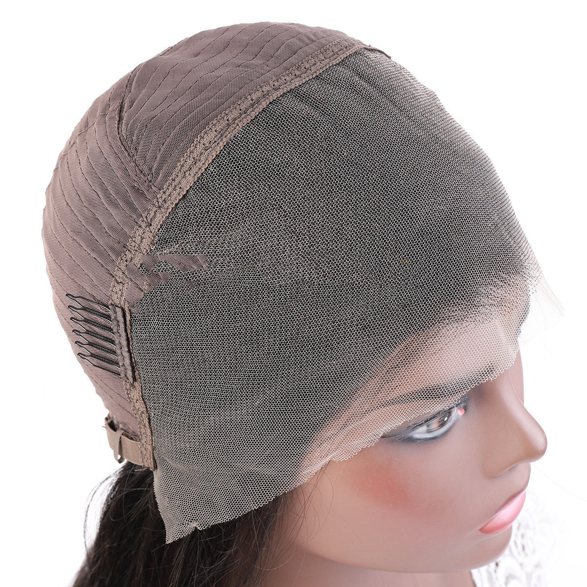 Human hair HD lace wig displayed on a mannequin, showing the natural-looking lace front and realistic hair texture