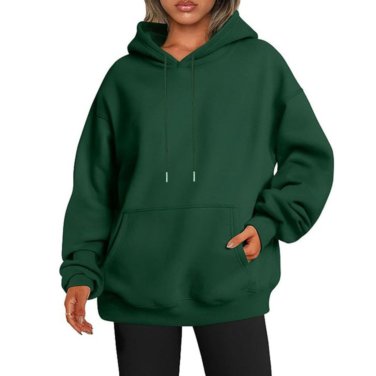 Women's solid-color loose-fit drop-shoulder hooded sweatshirt by My Store