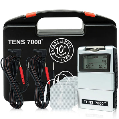Digital TENS 7000 pain relief system from BACKUPMYFILESNOW® with control unit and electrode pads for muscle therapy.